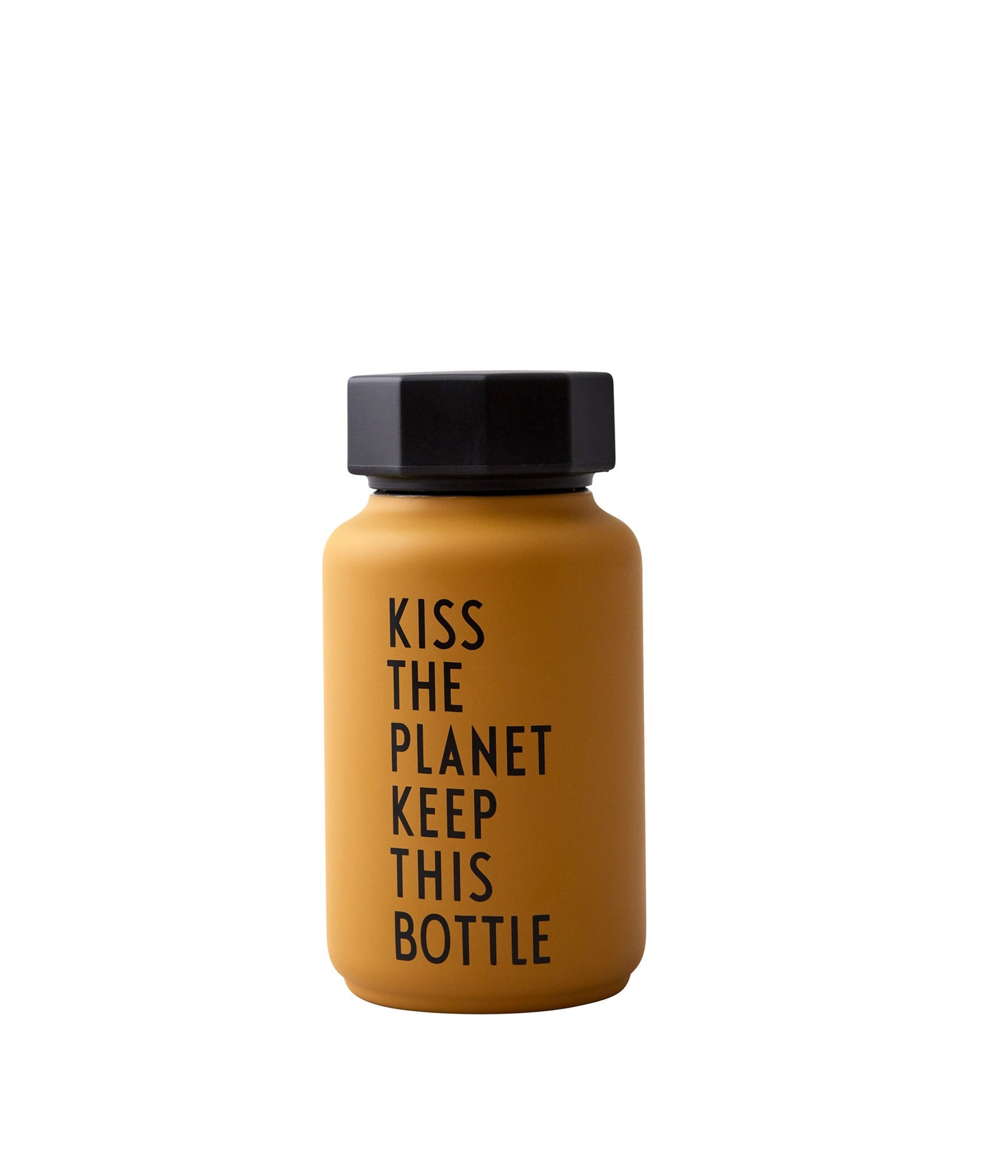 Design Letters thermo fles 300ml geel met tekst 'Kiss the planet keep this bottle'