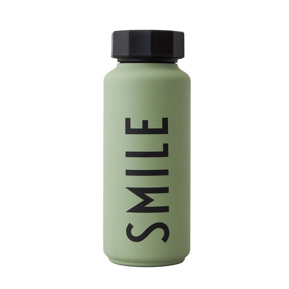Design Letters thermo fles 500ml groen met tekst 'smile'