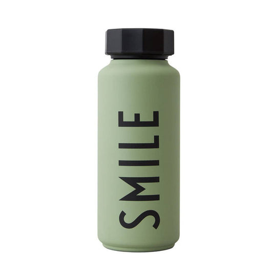 Design Letters thermo fles 500ml groen met tekst 'smile'